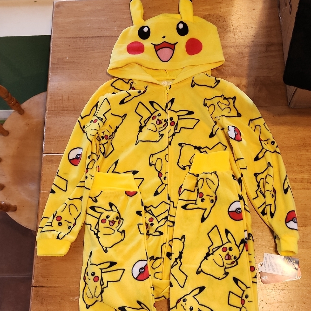NWT Yellow and Red Pikachu Footies with Hooded Design